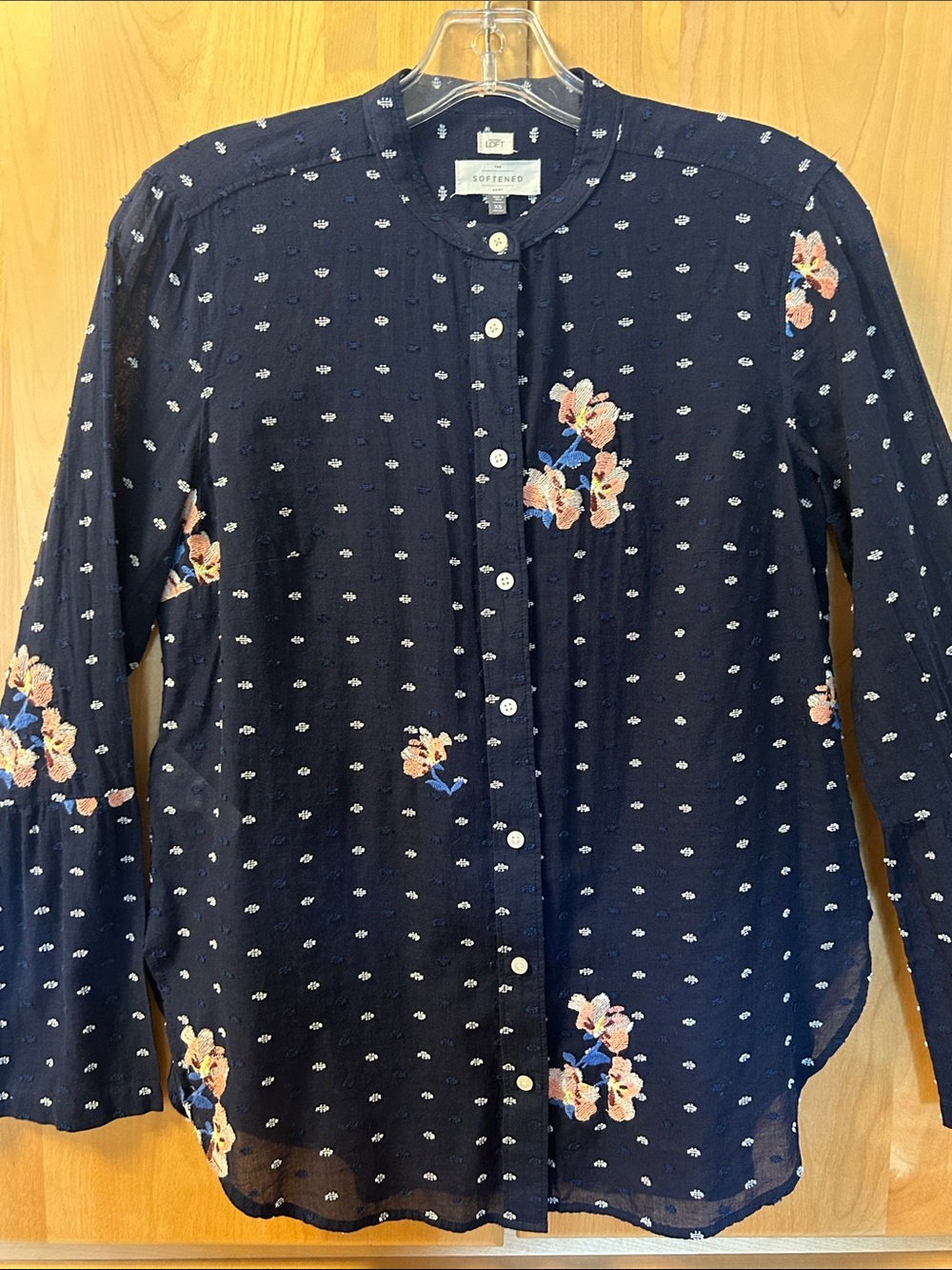 NWOT LOFT Navy Floral Button-Down Blouse
